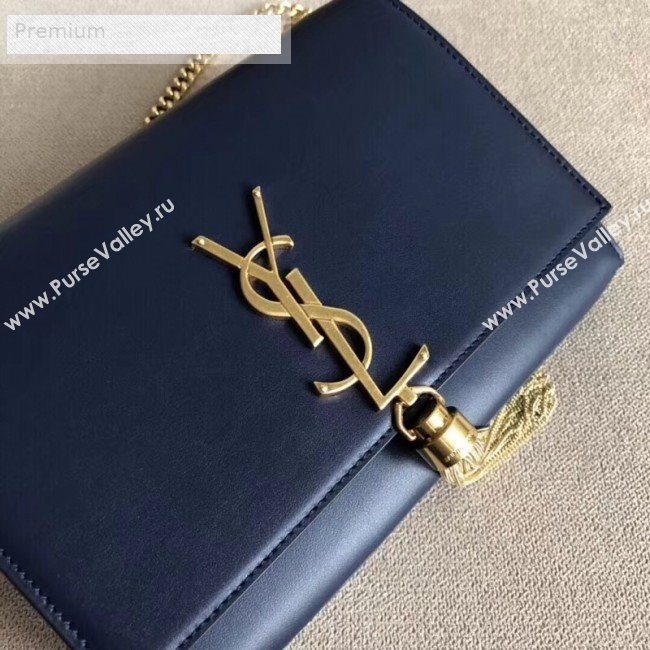 Saint Laurent Kate Small Chain and Tassel Bag in Smooth Leather 474366 Dark Blue/Gold   (BGL-9071704)