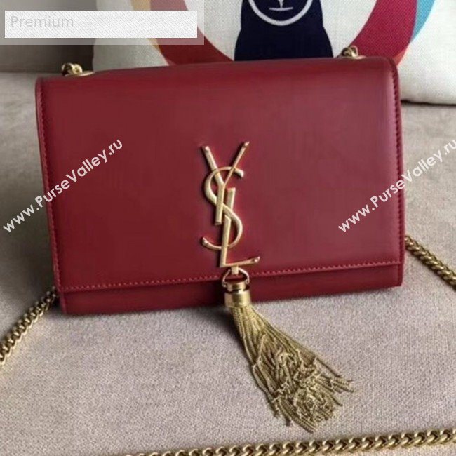 Saint Laurent Kate Small Chain and Tassel Bag in Smooth Leather 474366 Dark Red/Gold   (BGL-9071705)