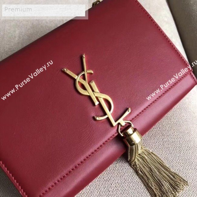 Saint Laurent Kate Small Chain and Tassel Bag in Smooth Leather 474366 Dark Red/Gold   (BGL-9071705)