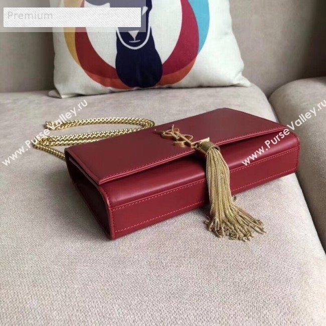 Saint Laurent Kate Small Chain and Tassel Bag in Smooth Leather 474366 Dark Red/Gold   (BGL-9071705)