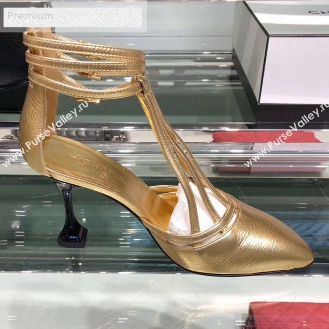 Chanel Metallic Laminated Lambskin High-Heel Sandals G34886 Gold 2019 (XO-9071717)