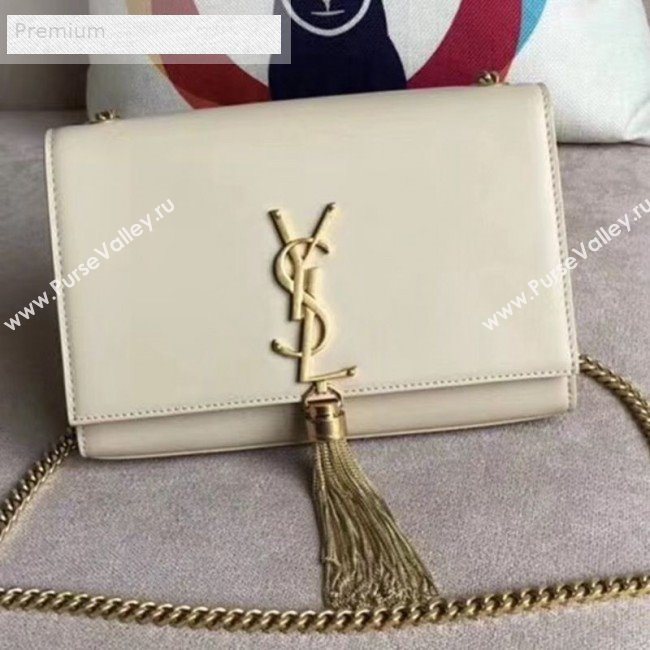 Saint Laurent Kate Small Chain and Tassel Bag in Smooth Leather 474366 White/Gold   (BGL-9071706)