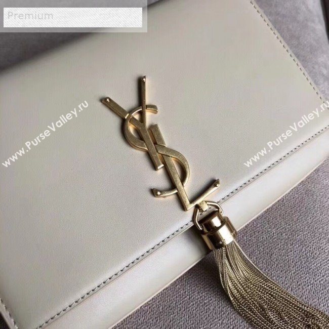 Saint Laurent Kate Small Chain and Tassel Bag in Smooth Leather 474366 White/Gold   (BGL-9071706)