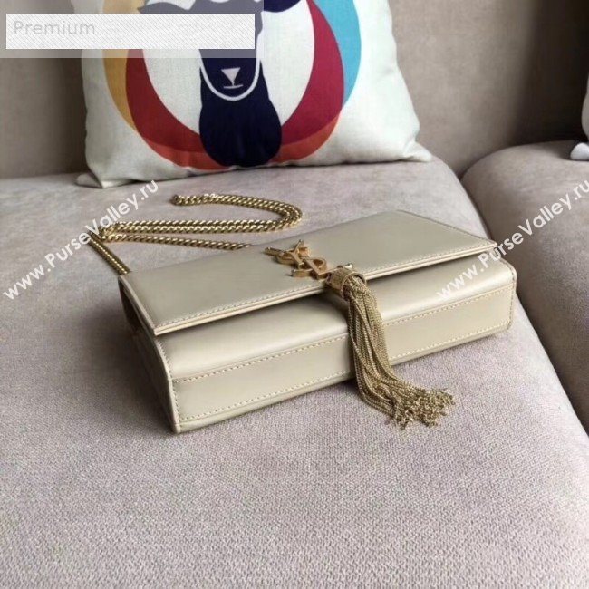 Saint Laurent Kate Small Chain and Tassel Bag in Smooth Leather 474366 White/Gold   (BGL-9071706)