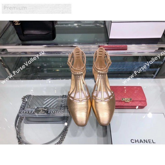 Chanel Metallic Laminated Lambskin Flat Sandals G35047 Gold 2019 (XO-9071719)