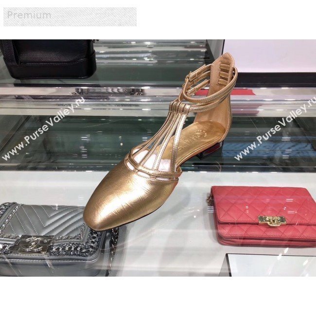 Chanel Metallic Laminated Lambskin Flat Sandals G35047 Gold 2019 (XO-9071719)
