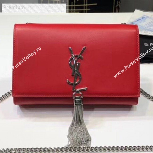 Saint Laurent Kate Small Chain and Tassel Bag in Smooth Leather 474366 Bright Red/Silver (BGL-9071708)