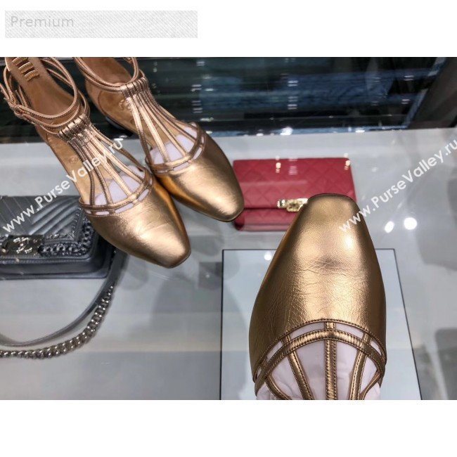 Chanel Metallic Laminated Lambskin Flat Sandals G35047 Gold 2019 (XO-9071719)