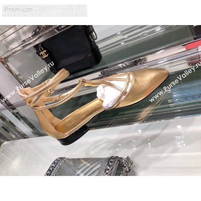 Chanel Metallic Laminated Lambskin Flat Sandals G35047 Gold 2019 (XO-9071719)