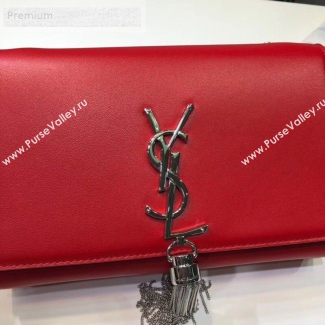 Saint Laurent Kate Small Chain and Tassel Bag in Smooth Leather 474366 Bright Red/Silver (BGL-9071708)