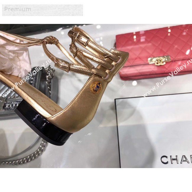 Chanel Metallic Laminated Lambskin Flat Sandals G35047 Gold 2019 (XO-9071719)