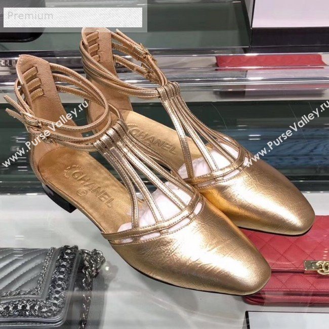 Chanel Metallic Laminated Lambskin Flat Sandals G35047 Gold 2019 (XO-9071719)