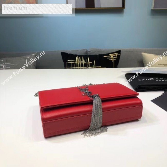 Saint Laurent Kate Small Chain and Tassel Bag in Smooth Leather 474366 Bright Red/Silver (BGL-9071708)