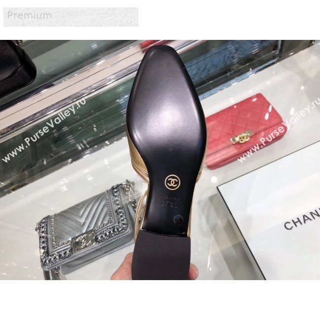 Chanel Metallic Laminated Lambskin Flat Sandals G35047 Gold 2019 (XO-9071719)
