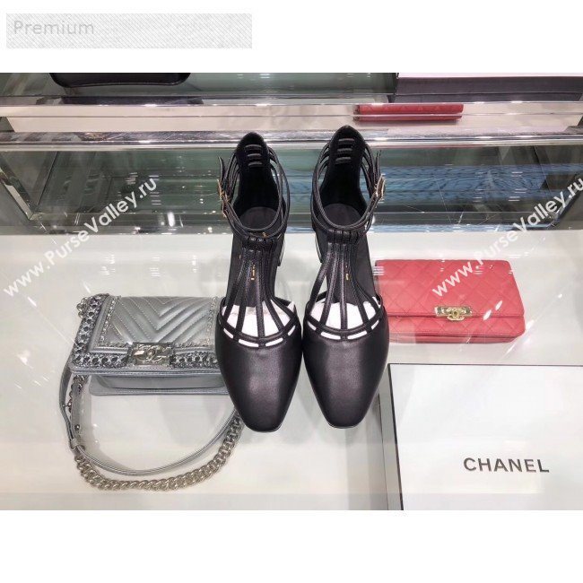 Chanel Laminated Lambskin Flat Sandals G35047 Black 2019 (XO-9071720)