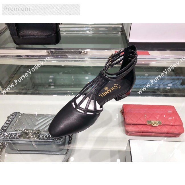 Chanel Laminated Lambskin Flat Sandals G35047 Black 2019 (XO-9071720)