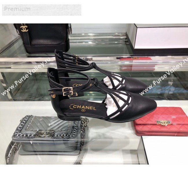 Chanel Laminated Lambskin Flat Sandals G35047 Black 2019 (XO-9071720)