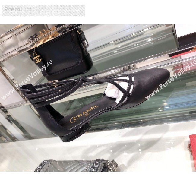 Chanel Laminated Lambskin Flat Sandals G35047 Black 2019 (XO-9071720)