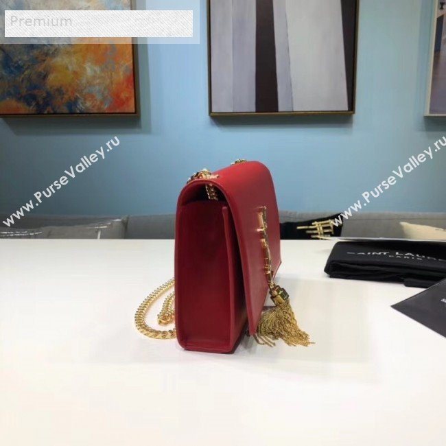 Saint Laurent Kate Small Chain and Tassel Bag in Smooth Leather 474366 Bright Red/Gold   (BGL-9071707)