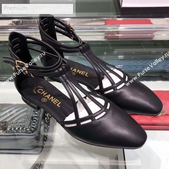 Chanel Laminated Lambskin Flat Sandals G35047 Black 2019 (XO-9071720)