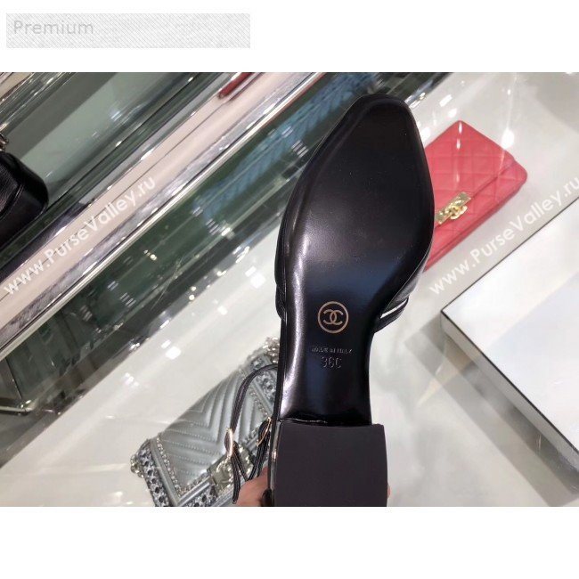 Chanel Laminated Lambskin Flat Sandals G35047 Black 2019 (XO-9071720)