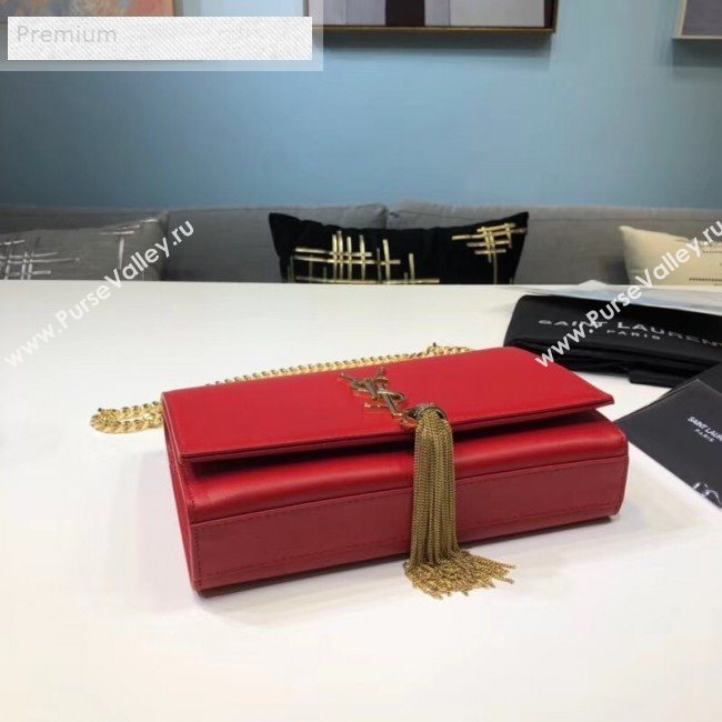 Saint Laurent Kate Small Chain and Tassel Bag in Smooth Leather 474366 Bright Red/Gold   (BGL-9071707)