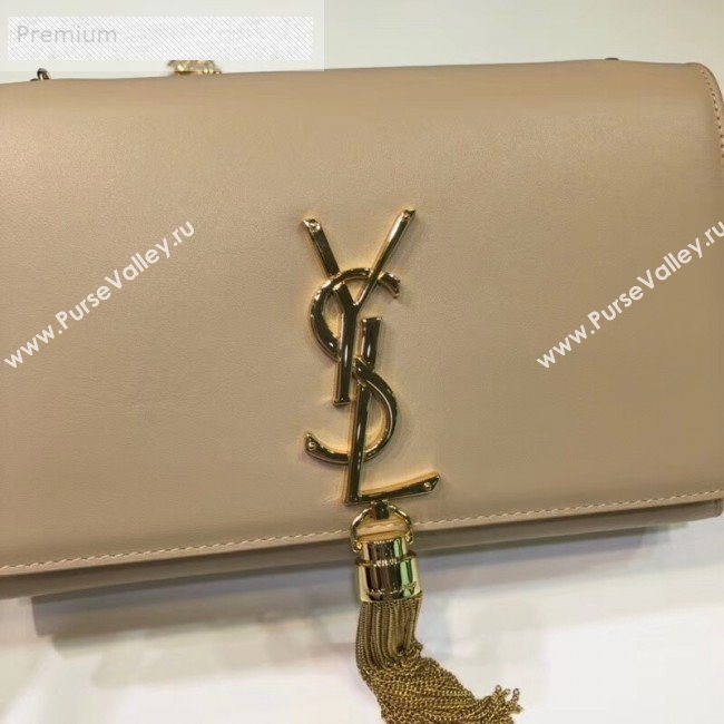 Saint Laurent Kate Small Chain and Tassel Bag in Smooth Leather 474366 Beige/Gold   (BGL-9071709)