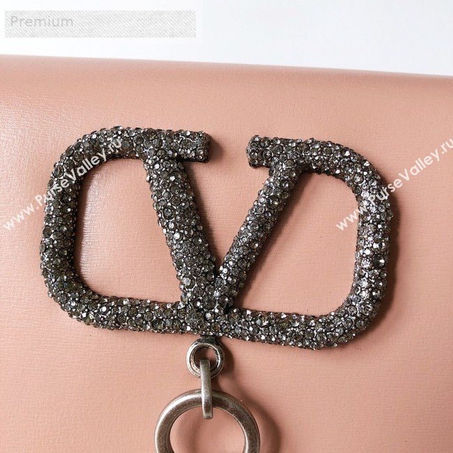 Valentino Small Smooth Calfskin Crystal VCASE Chain Shoulder Bag Pink 2019 (JJ3-9071508)