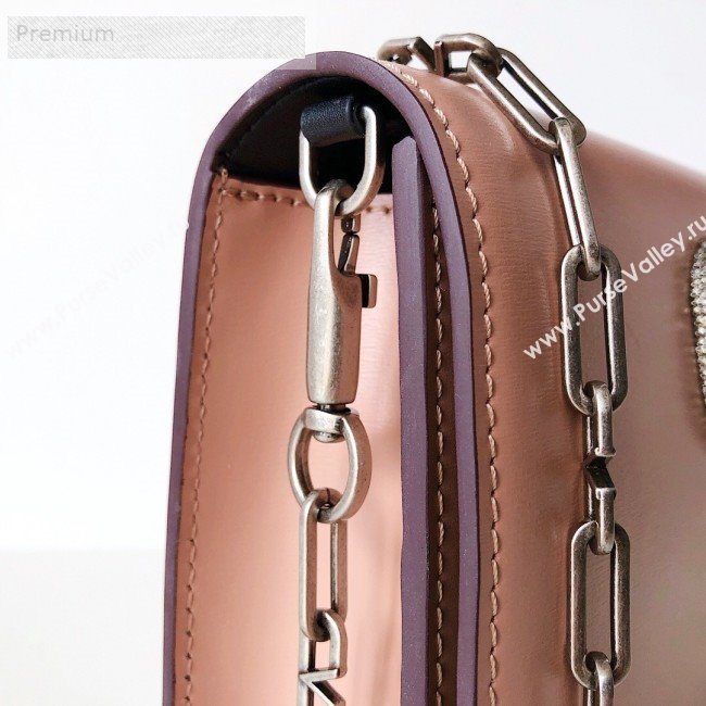 Valentino Small Smooth Calfskin Crystal VCASE Chain Shoulder Bag Pink 2019 (JJ3-9071508)
