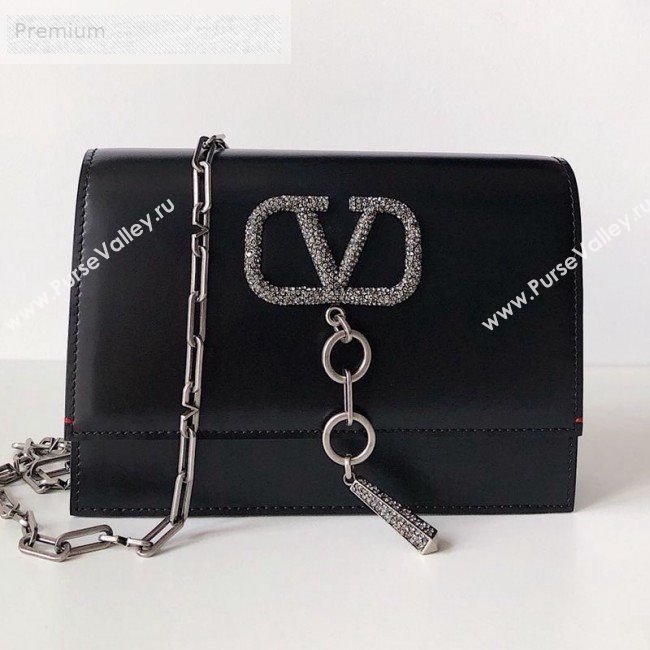 Valentino Small Smooth Calfskin Crystal VCASE Chain Shoulder Bag Black 2019 (JJ3-9071509)