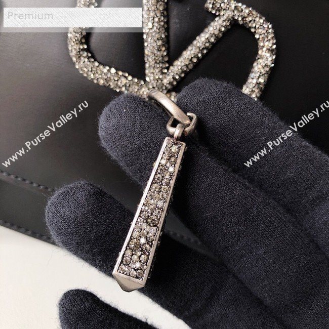 Valentino Small Smooth Calfskin Crystal VCASE Chain Shoulder Bag Black 2019 (JJ3-9071509)