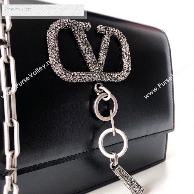 Valentino Small Smooth Calfskin Crystal VCASE Chain Shoulder Bag Black 2019 (JJ3-9071509)