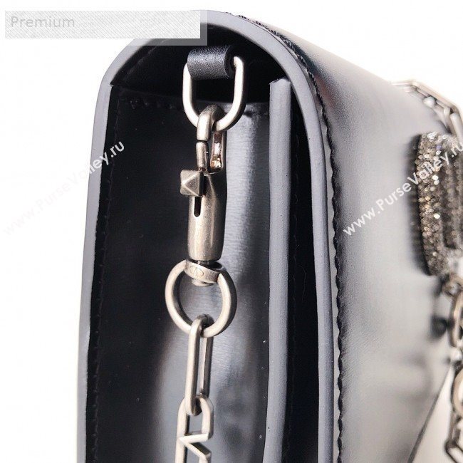 Valentino Small Smooth Calfskin Crystal VCASE Chain Shoulder Bag Black 2019 (JJ3-9071509)