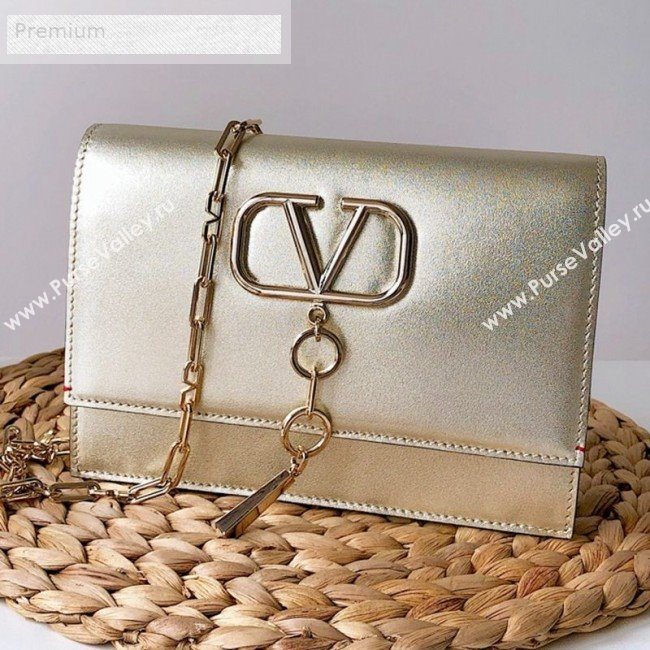 Valentino Small Metallic Calfskin VCASE Chain Shoulder Bag Gold 2019 (JJ3-9071510)