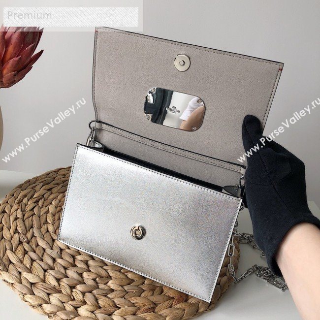 Valentino Small Metallic Calfskin VCASE Chain Shoulder Bag Silver 2019 (JJ3-9071511)