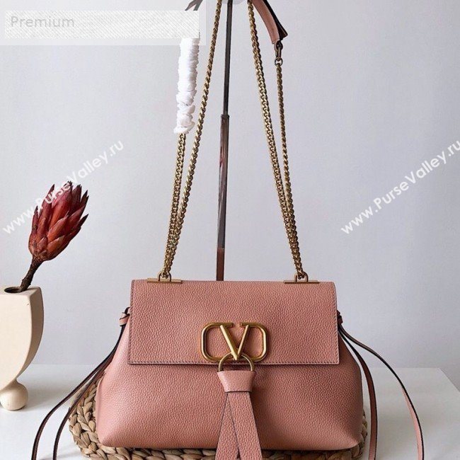 Valentino Small VRing Grainy Calfskin Chain Shoulder Bag Pink 2019 (JJ3-9071512)