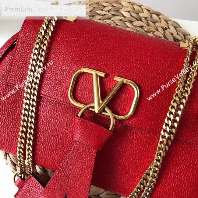 Valentino Small VRing Grainy Calfskin Chain Shoulder Bag Red 2019 (JJ3-9071513)