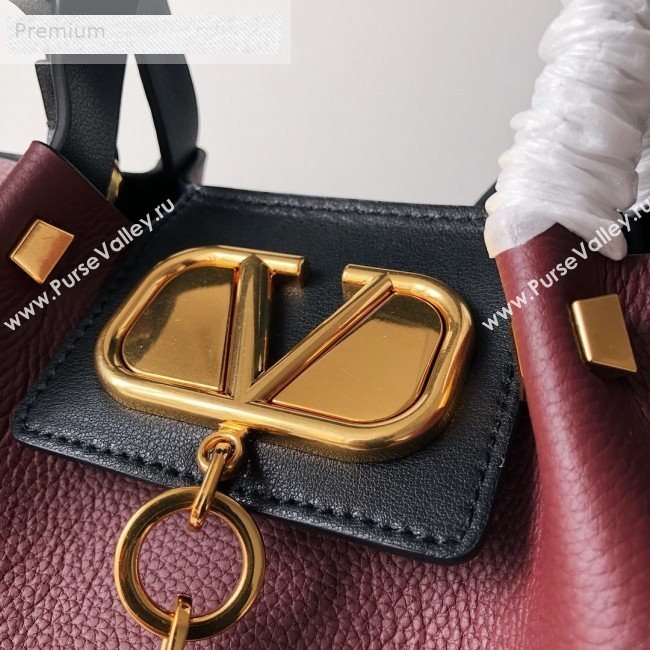 Valentino Small VCASE Grainy Calfskin Shopping Tote Bag Burgundy 2019 (JJ3-9071516)