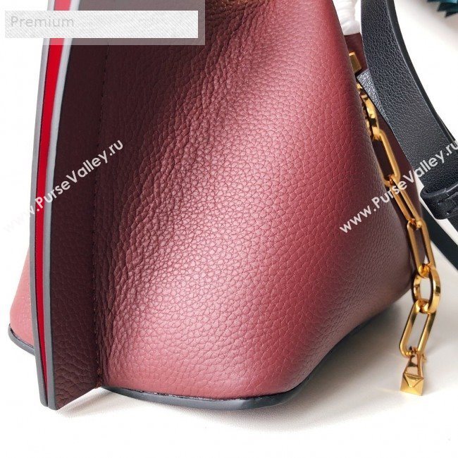 Valentino Small VCASE Grainy Calfskin Shopping Tote Bag Burgundy 2019 (JJ3-9071516)