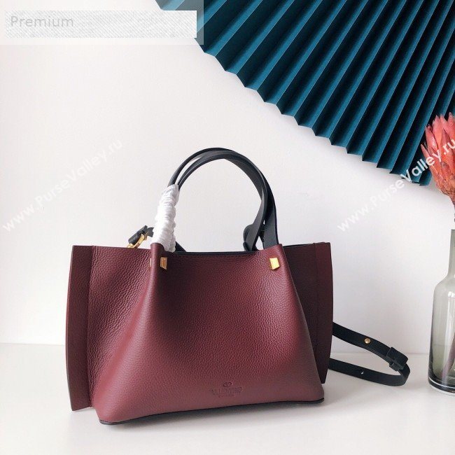 Valentino Small VCASE Grainy Calfskin Shopping Tote Bag Burgundy 2019 (JJ3-9071516)