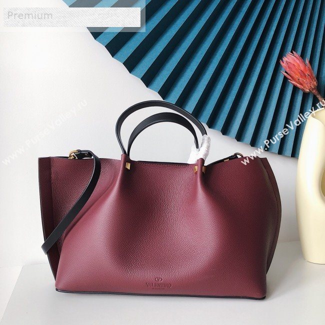 Valentino Large VCASE Grainy Calfskin Shopping Tote Bag Burgundy 2019 (JJ3-9071517)