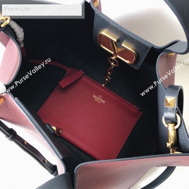 Valentino Large VCASE Grainy Calfskin Shopping Tote Bag Burgundy 2019 (JJ3-9071517)