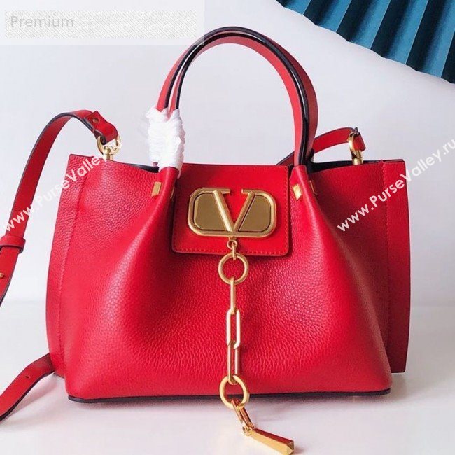 Valentino Small VCASE Grainy Calfskin Shopping Tote Bag Red 2019 (JJ3-9071518)