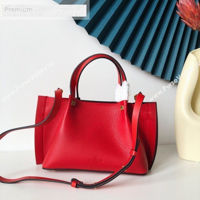 Valentino Small VCASE Grainy Calfskin Shopping Tote Bag Red 2019 (JJ3-9071518)