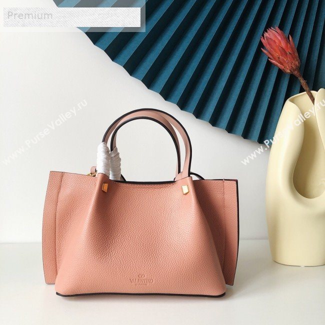 Valentino Small VCASE Grainy Calfskin Shopping Tote Bag Light Pink 2019 (JJ3-9071520)