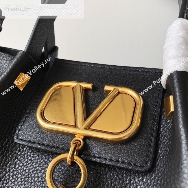 Valentino Small VCASE Grainy Calfskin Shopping Tote Bag Black 2019 (JJ3-9071522)