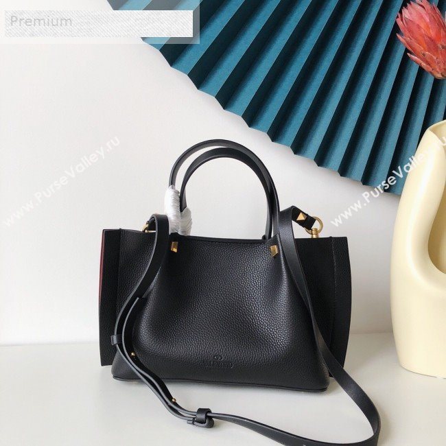 Valentino Small VCASE Grainy Calfskin Shopping Tote Bag Black 2019 (JJ3-9071522)