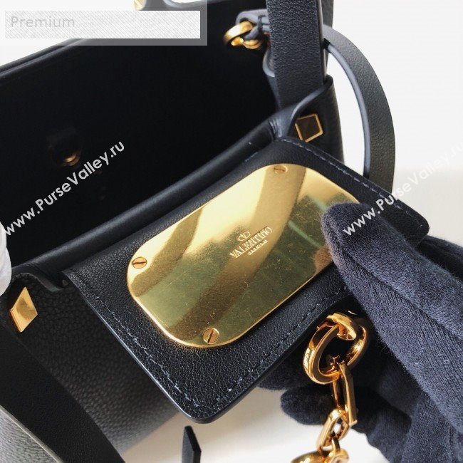 Valentino Small VCASE Grainy Calfskin Shopping Tote Bag Black 2019 (JJ3-9071522)