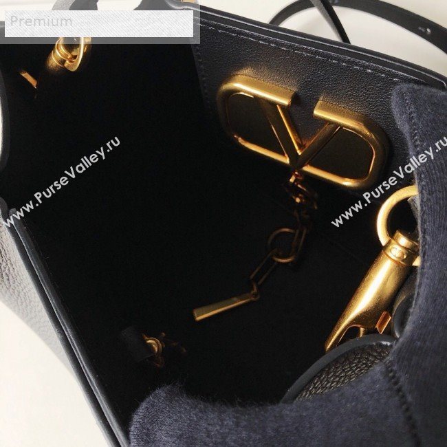 Valentino Small VCASE Grainy Calfskin Shopping Tote Bag Black 2019 (JJ3-9071522)