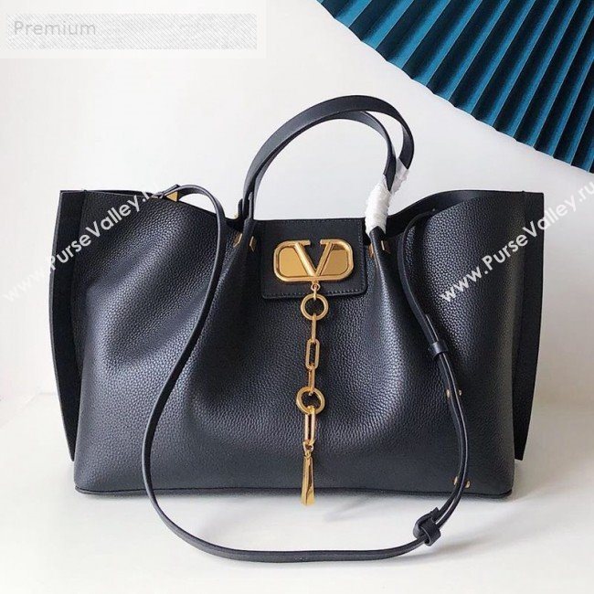Valentino Large VCASE Grainy Calfskin Shopping Tote Bag Black 2019 (JJ3-9071523)